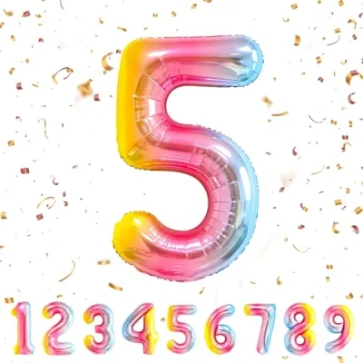 Imagen de Globos de Cumpleãnos 5 Arcoiris,101 CM Globo Numeros Gigantes Grandes Decoracion,Globo Numero 5,Globos Niño Niña Adultos,Vuelan con Helio…
