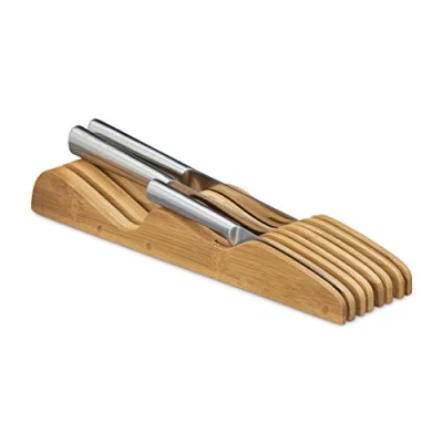 Imagen de Relaxdays, 5 x 9,5 40 cm, 1 Ud, Marrón Organizador de 7 Cuchillos para Cajones Cocina, Reposacuchillos, Bloque Bambú Natural, 5x9,5x40cm, Madera, Messer
