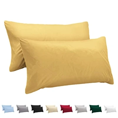 Imagen de Twinzen Funda de Almohada 40x80 100% Algodón Jersey (Pack 2) 150 g/m² Amarillo con Cremallera 40 x 80 cm Certificado Oeko Tex Ultra Suave y Transpirable