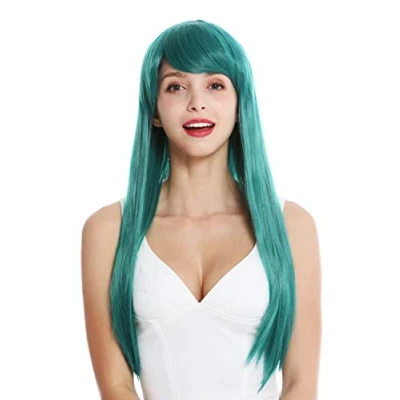 Imagen de WIG ME UP YZF 41062 BD peluca mujer cosplay pelo largo liso flequillo con raya verde turquesa oscuro