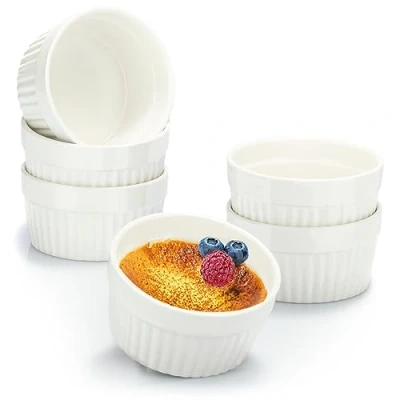 Imagen de com four® 6x Moldes para Soufflé Cuencos de Cerámica Crema Brulee Tacitas Postres y Pastelería, Flan o Ragú 200 ml cada uno Blanco