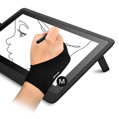 Imagen de OTraki Guantes para Tableta Gráfica 2PCS Doble Capa Palma Rejection Dibujar Antiincrustantes Transpirable Guante Niño Mano Pequeño (8x20.5CM)