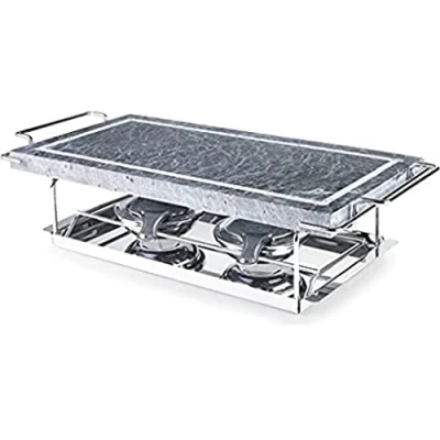 Imagen de Ibili Grill, Acero Inoxidable, Incluye Piedra con Soporte, Bandeja y 2 lamparillas, Stainless Steel, Plata, 37 x 18 cm