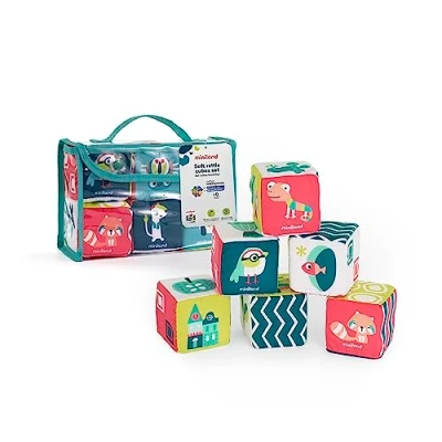 Imagen de Miniland by Set de Cubos blanditos con sonajero para bebé. Juego estimulación sensorial niños 0 a 6 Meses. Colección Feel to Learn (97320)