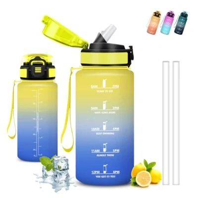 Imagen de Botella Agua Niños, 500ml Cantimplora Infantil, A Prueba de Fugas, Niños Colegio, con Escala Tiempo, Reutilizable, Pajita, para la Escuela, Viajar, Acampada, Deportes