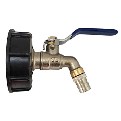 Imagen de IBC Adaptador de Tanque IBC, Drenaje Bolsa S60X6 a Grifo jardín latón con Manguera 3/4 Pulgadas, Aceite, Combustible, Agua