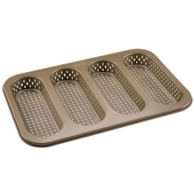 Imagen de Zenker 4 bandejas para baguette mini Molde perforado baguettes crujientes Revestimiento antiadherente evita que se pegue Resistente al calor hasta +230 C, 34 x 22 3 cm