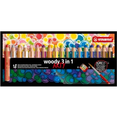 Imagen de Lápiz de color multitalento STABILO woody 3 en 1 ARTY Estuche con 18 colores y sacapuntas