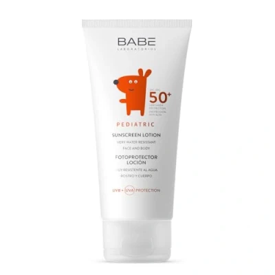Imagen de Laboratorios Babé Fotoprotector Pediátrico Loción SPF 50+ 100 ml Cremas Solares Niños Muy Alta Protección Solar de 50 + Crema Rostro y Cuerpo contra Quemaduras Daños