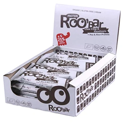 Imagen de Roobar Choc Chip &amp; Vanilla 100% Organic Raw Vegan Protein Bar for Optimum Nutrition. Dairy Gluten Free 10 x 60g Bars