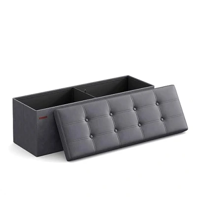 Imagen de SONGMICS Puff Almacenaje, Baúl de Almacenaje Plegable, 38 x 110 cm, Taburete Reposapiés, Banco Cubo, Soporta hasta 300 kg, para Sala Estar, Dormitorio, Entrada, Gris Pizarra LSF070G01