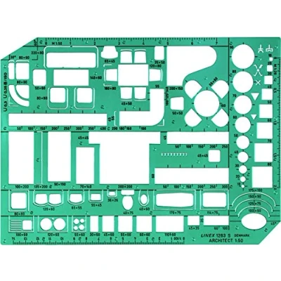 Imagen de Linex LXG1263S Plantilla para dibujar muebles (con símbolos de y habitaciones, escala 1 50, 230 x 160 mm, tintada), color verde