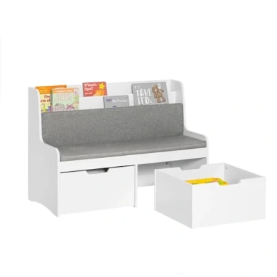Imagen de SoBuy KMB66 W Estantería con cojín de Asiento Banco Almacenamiento Infantil 2 cajones Ruedas 100 x 45 70 cm Blanco ES