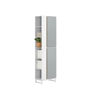 Imagen de SoBuy Armario Alto para Baño con 6 Compartimientos Abiertos Mueble Columna de 2 Puertas 50 x 30 181 cm Gris BZR76 HG ES