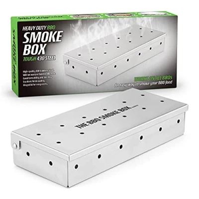 Imagen de CKB LTD Caja de humo para barbacoa acero inoxidable resistente, accesorios cocina al aire libre ahumar a gas y carbón asar la parrilla añadir sabor ahumado carne