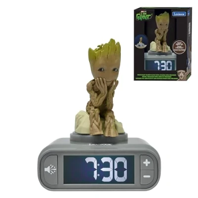 Imagen de LEXIBOOK, Guardianes de la Galaxia, Despertador Luminoso Groot Tonos y melodías con Pantalla LCD retroiluminada iluminada función repetición, Gris/marrón, RL800GG