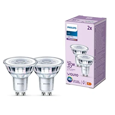 Imagen de Philips Bombilla tipo foco 3.5W (Eq. 35W) 275 lúmenes, casquillo GU10, Luz Blanca Fría (4000k) Pack 2 Bombillas