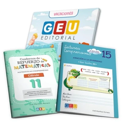 Imagen de Libro De Vacaciones 4 Primaria Cuaderno Pack Problemas Matematicas + Comprensión Lectora Lecturas Comprensivas GEU 15 11 Matemáticas