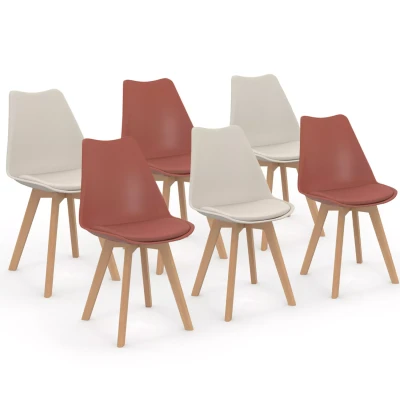 Imagen de Lote de 6 sillas escandinavas SARA mezcla terracota x3 y beige