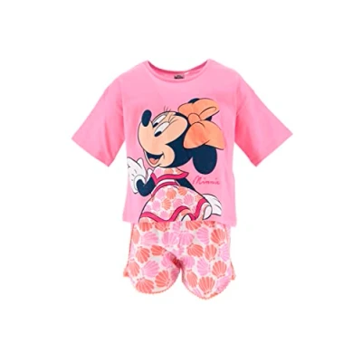 Imagen de Disney Minnie Mouse Camiseta y Pantalón Corto para Niña, Pijama Algodón Suave, Conjunto 2 Piezas Diseño Ratoncita Minnie, Talla 3 Años, Rosa