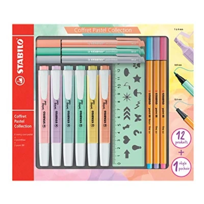 Imagen de Estuche mixto de 13 piezas STABILO Pastel Collection Contiene 6 swing cool + 3 point 88 pointMax 1 regla plantilla