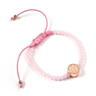 Imagen de WICKED Glinda Pulsera ajustable de la amistad cuarzo rosa con inicial G, color rosa, talla única, Aleación zinc: 93% zinc, 3% cobre y 4% aluminio/cuarzo, No es una piedra preciosa