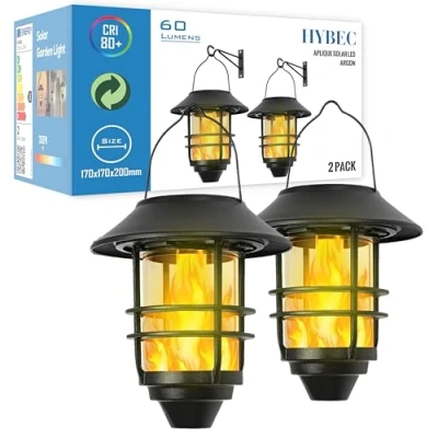 Imagen de HYBEC Farolillos Solares Exterior, Faroles Exterior jardin, Farol Pared, Jardin Farola Decoracion, (Pack 2)