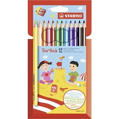 Imagen de Lápiz triangular de color STABILO Trio Thick Estuche con 12 colores y sacapuntas