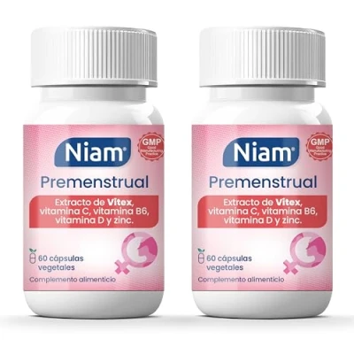 Imagen de [Pack de 2] Vitex Agnus Castus 350 mg Síndrome Premenstrual SPM y Dolor Menstrual Sauzgatillo, Vitaminas B6, D, C Zinc 120 cápsulas Niam