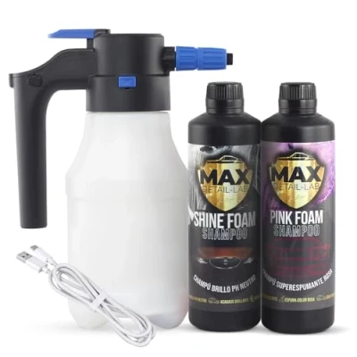 Imagen de MAX DETAIL LAB E Foam Pack Kit Limpieza Coche Champú y Pulverizador a Batería Presión Foamer Eléctrico Espuma Activa, Snow Cherry Foam, Productos Exterior Detailing Profesional Auto Moto