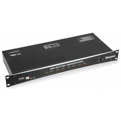 Imagen de BeamZ DMX8 Splitter Booster de 8 vías. Repartidor señal DMX con control 512 (entrada XLR, salidas XLR aisladas, recibe y distribuye señales) formato rack 19 pulgadas, resistencia 120 Ohms