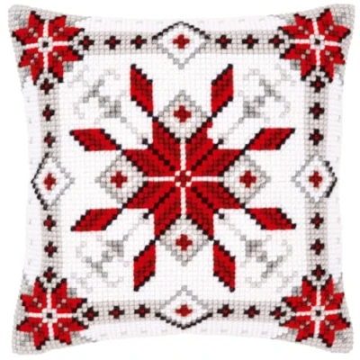 Imagen de Vervaco Kreuzstichkissen Eiskristall COJÍN Punta Cruz Cristal Nieve I, Algodón, Colores Variados, ca. 40 x cm / 16&quot;