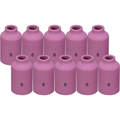 Imagen de RIVERWELD TIG Lente de gas Taza cerámica 54N16 (No. 6, D9,5 x 42 mm) para Soplete soldadura WP 17 18 26 Serie en Lincoln Miller Weldcraft CK Everlast paquete 10