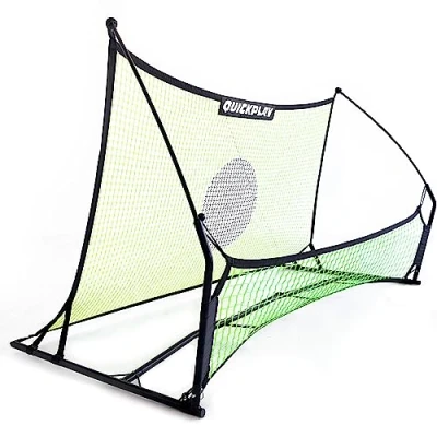 Imagen de QUICKPLAY TEKKERS TRAINER Rebote de fútbol, punto 6.5 x 4 pies y redes pase tierra 1.5 pies, acero aleación, fibra vidrio, negro, verde, portátil
