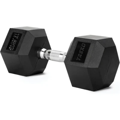 Imagen de TREXO Mancuerna de 17,5 kg Hexagonal Duradera Hierro Fundido con Revestimiento Goma para Entrenamiento Fuerza en Casa Mango Ergonómico Estable y Versátil Hex