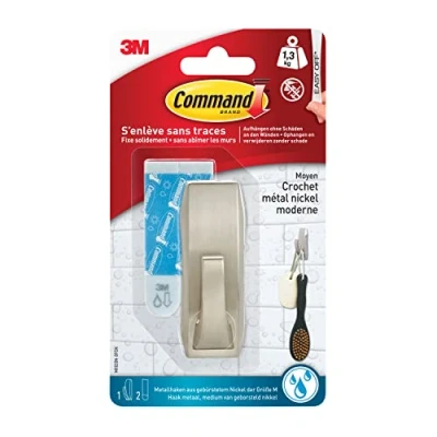 Imagen de Command WMR02 BN Ganchos metálicos M (1,4kg, cuadrado, 1 gancho, 2 bandas, cromo)