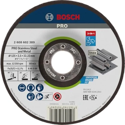 Imagen de Bosch Professional 2 608 602 389, Disco de corte 3 en 1, A 46 S BF, 125 mm, 2,5 mm (pack 1), Gris
