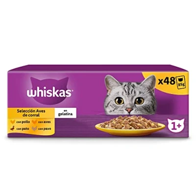 Imagen de Whiskas Comida Húmeda para Gatos Adultos Selección Aves en Gelatina Multipack (4 x 12 bolsitas 85g)