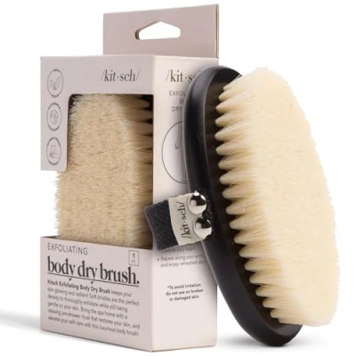 Imagen de Kitsch cepillo corporal de cepillado en seco y exfoliante corporal, masajeador drenaje linfático con cerdas veganas suaves para pieles sensibles, limpiador suave espalda