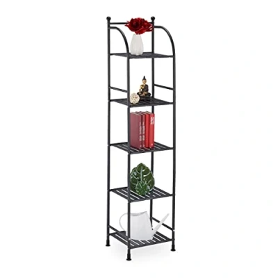 Imagen de Relaxdays Estantería Metálica, Acero, 145x33x28 cm, Estante Baño y Cocina, 5 Baldas, Librería Metal, sin Fondo, Negro
