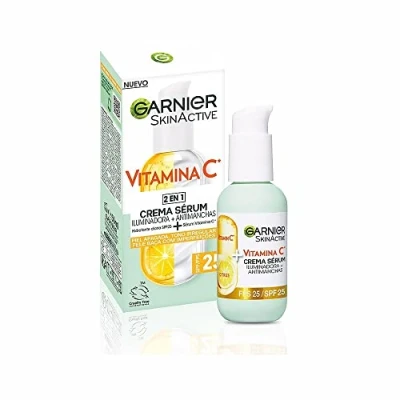 Imagen de Garnier, Sérum Facial Iluminador y Anti Manchas 2 en 1, Con 20% Vitamina C SPF25, No graso, Clínicamente probado, 50 ml