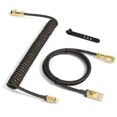 Imagen de XINMENG C03 cable de teclado en espiral trenzado, aviador doble manga USB C personalizado profesional para juegos, tipo A mecánico Gris