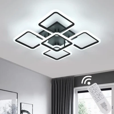 Imagen de Comely Plafon LED Techo Regulable, 5 Cuadrados Lampara Moderna con Mando a Distancia 3000K 6500K para Dormitorio Salon Cocina Comedor Pasillo (Negro)