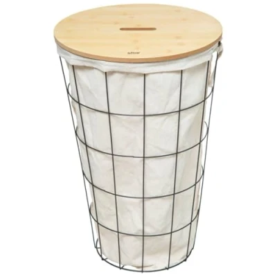 Imagen de Five Cesta para ropa (42 L, de metal, color negro y carbón tapa madera)