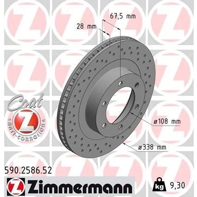 Imagen de ZIMMERMANN SPORT COAT Z 590.2586.52 Disco de freno 338 28 6/6 6 140 ventilación interna, perforado revestido TOYOTA: Land Cruiser Prado 120