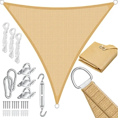 Imagen de KESSER® Vela de Sombra Protección Solar Cortavientos incluidos Material Montaje con Ojales Tela HDPE Resistente al Agua, Viento y Desgarro Cosido 5 Veces 3x3x3m Triángulo, Arena