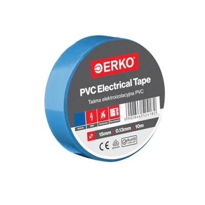 Imagen de ERKO Cinta aislante Azul PVC 15mm x 10m Reparación de conductos eléctricos, Alta flexibilidad con fuerte adhesión, Resistente a productos químicos, Cloruro Polivinilo