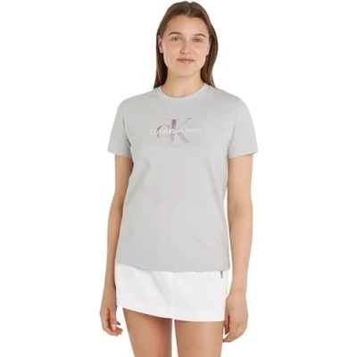 Imagen de Calvin Klein Jeans Camiseta de manga corta Mujer Diffused Regular Cuello redondo, Gris, XS