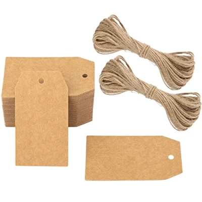 Imagen de G2PLUS 100PCS Etiquetas de Papel kraft 4x7CM Regalo Marrón con Cuerda Yute para Manualidades,Navidad,Cumpleaños