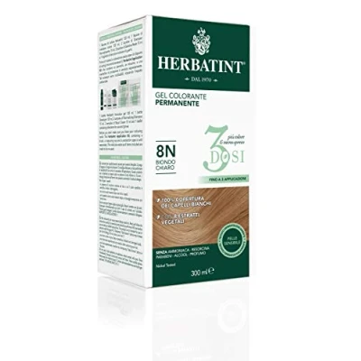 Imagen de Herbatint Gel colorante permanente 3Dosis, 300 ml 8N Rubio Claro, sin amoníaco, para pieles sensibles, 100% cobertura de cabellos blancos, con 8 extractos naturales ecológicos